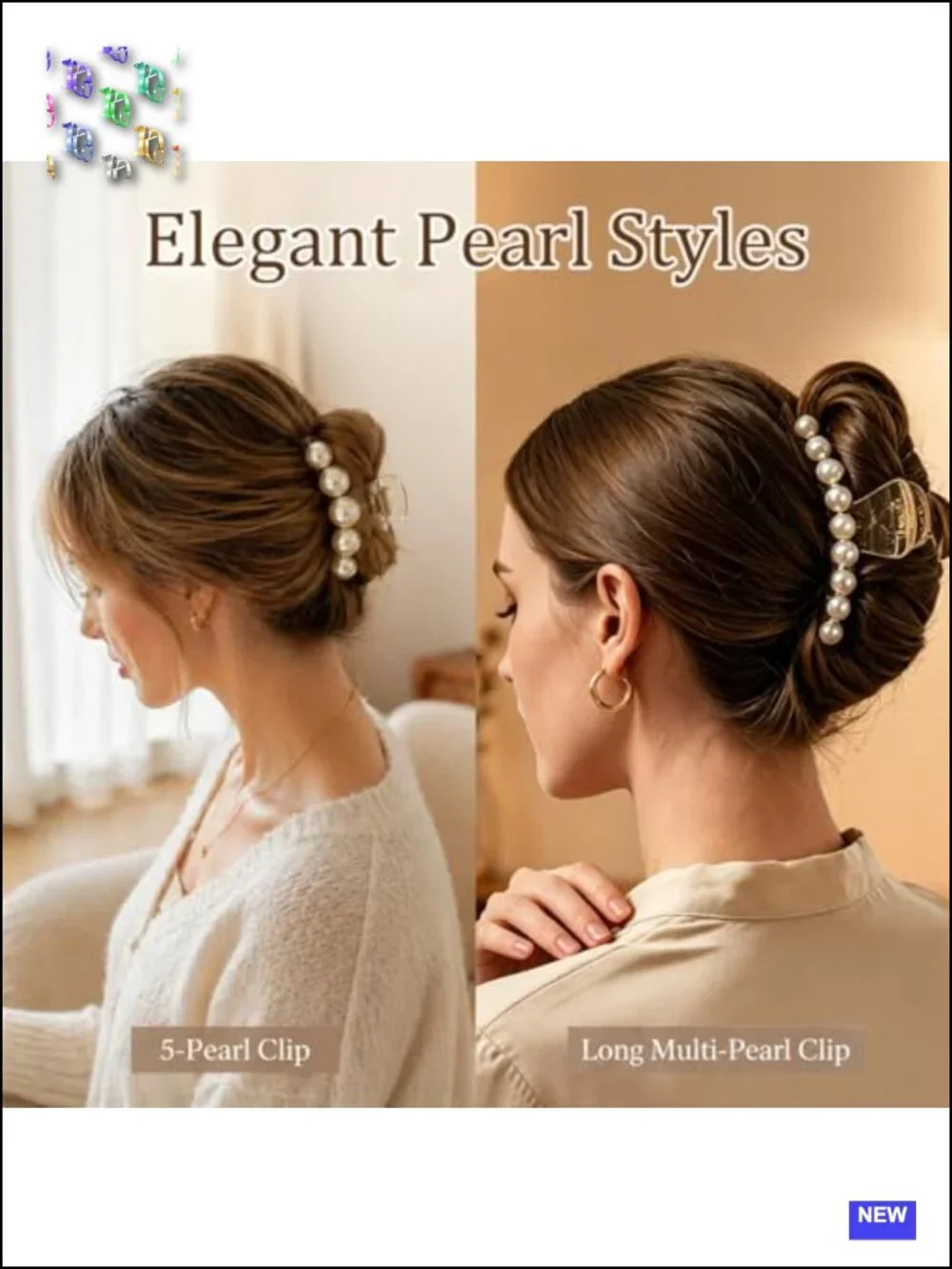 Resin Hair Claw Clips with Faux Pearls – Non Slip Strong Hold for Thick Thin